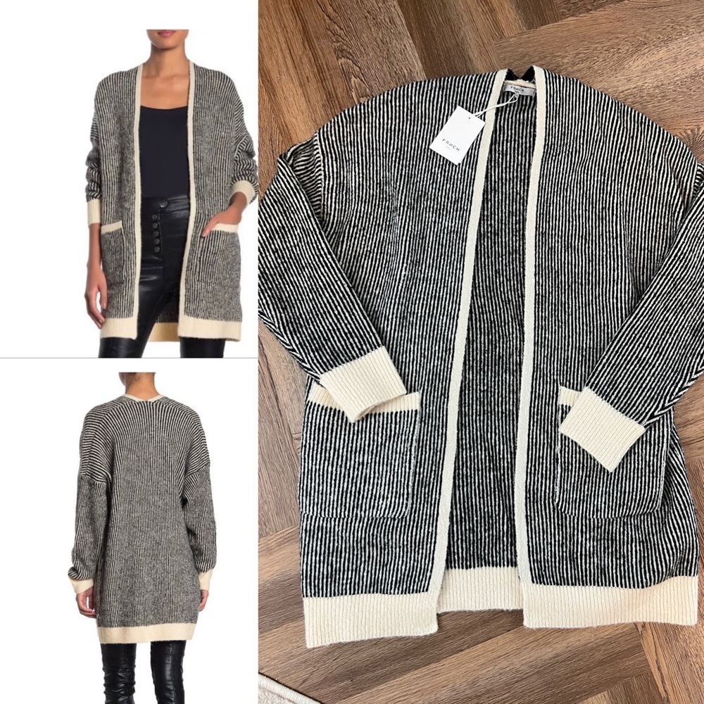 FRNCH Black and Cream Striped Cardigan